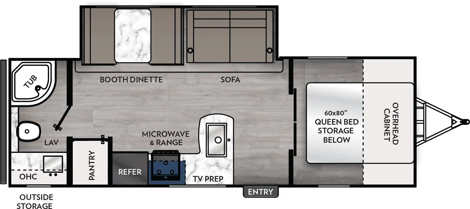The Apex Ultra-Lite 24RBX floorplan has one entry and one slide out. Exterior features include: fiberglass exterior and 14' awning. Interiors features include: front bedroom and rear bathroom.